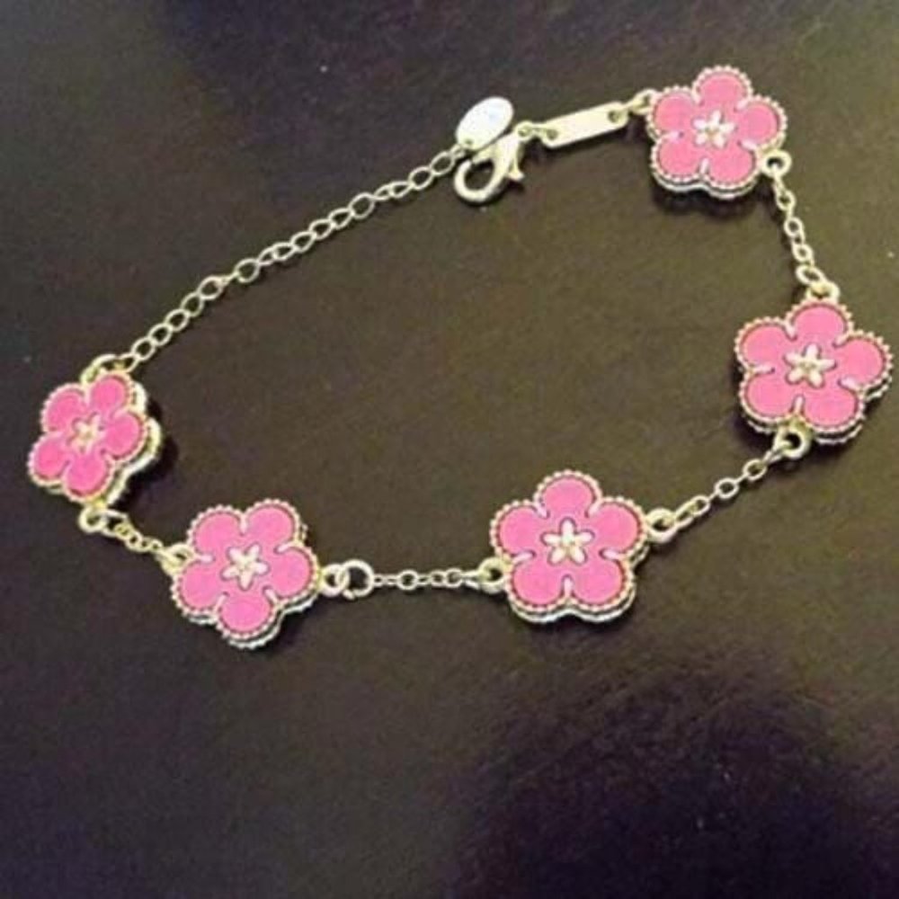 BARBIECORE PINK ENAMEL PETAL FLOWERS (2 SIDED) GOLDEN CHARM CHAIN BRACELET 69